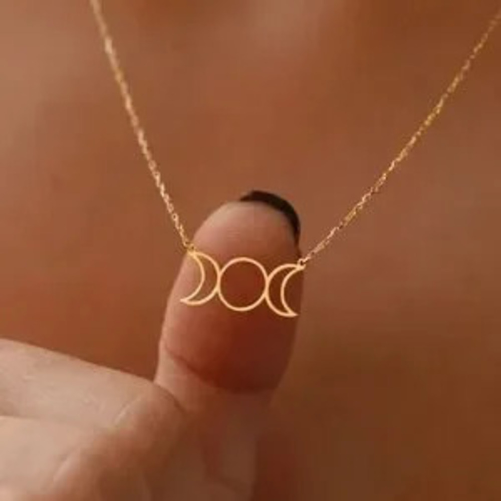 Gold Plated Stainless Steel Moon Cresent Pendant Chain Necklace